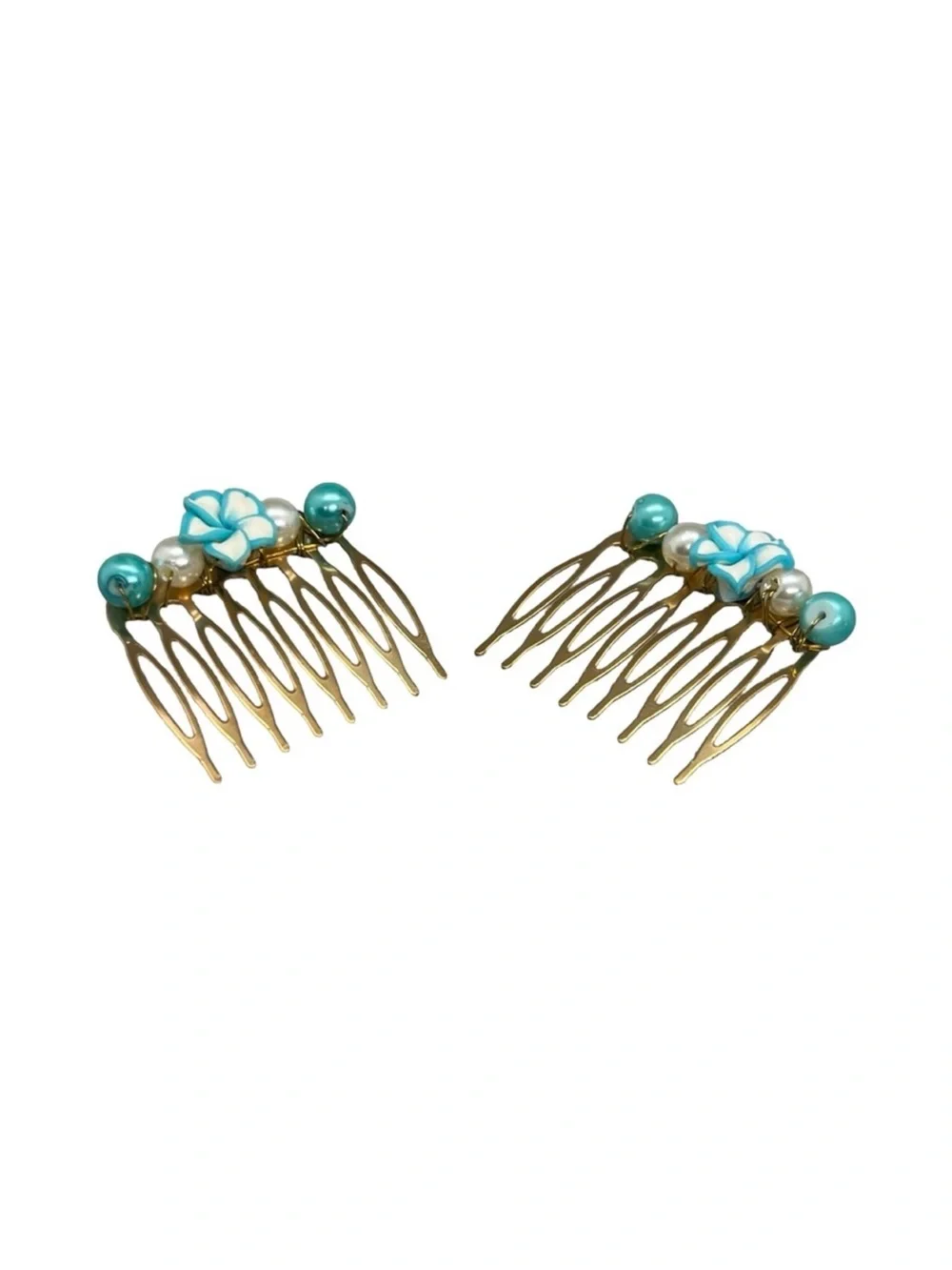 Elegant Gold and Turquoise Beaded  Hair Combs 2.0” 2 Pc Set FINAL PRICE DROP